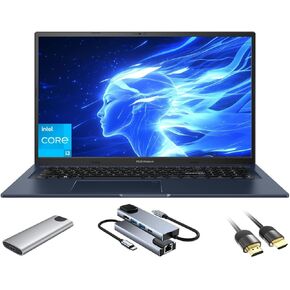ASUS Vivobook Laptop, 17.3" FHD Anti-Glare Display, 16GB RAM, 1TB + 128GB Portable SSD, Core i3-1215U(up to 4.4GHz), WiFi 6E, Webcam, Keypad, 3-in-1 External Storage Bundle, Win 11 Pro, Quiet Blue