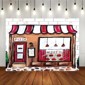 Lofaris Pizza Shop خلفية للتصوير الفوتوغرافي بيتزا موضوع صورة الحيوانات الأليفة حديثي الولادة دش الطفل سعيد عيد ميلاد كعكة الديكور لافتة حفلة عيد ميلاد الصورة الخلفية 5x3ft in Kuwait