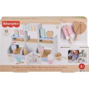 Fisher-Price Preschool Toy Wooden Ice Cream Shop Playset, 18 Wood Pieces for Pretend Play Ages 3+ Years