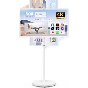 32-Inch Portable Smart TV with 1080p Display, Full Swivel Rotation, 4K Webcam, Android 13 OS, 8GB RAM + 128GB Storage, 8-10H Battery, Rolling TV with Remote Control