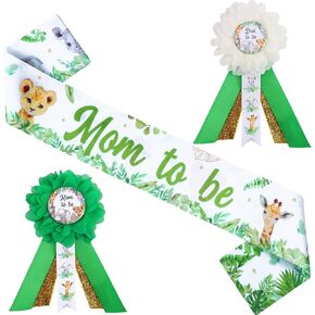 Pink Jungle Theme Baby Shower Decorations, Safari Jungle Animals Mom to Be Sash Dad to Be Corsage Pins, Wild Animal Gender Reveal Party Maternity Sets Pregnant Keepsake Prop Supplies in Kuwait