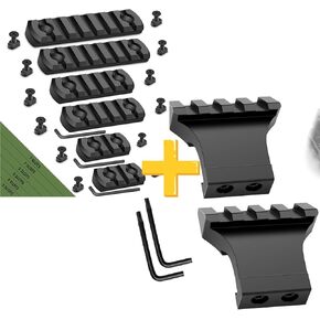 Anovo 3-3-5-5-7-7 Slots 6 Pack Aluminum Single Picatinny Rails and 4-Slot 2 Pack Offset Rail Mounts