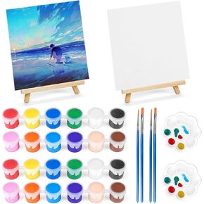 8 Pack 8 * 10In Canvas Boards for Painting, Art Canvas for Drawing with 16 Brushes & 8 Paint Trays & 16 Acrylic Paint, Mini Painting Canvas with Easel Set, Painting Kits for Adults & Kids Party
