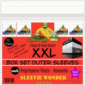 XXL Box Set Sleeves (10) 2mil Resealable Clear Plastic for 33rpm LP Vinyl Record Album Boxset 2XL (+1 Free Dj Sticker)