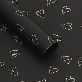 MLSG 20 Sheet Solid Color Heart Wrapping Paper - Waterproof Floral Bouquet Wrapping Paper, Florist Supplies Packaging Paper for Wedding Birthday Gift Wrap Paper (Black Gold)