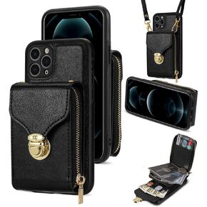 Compatible with iPhone 11 Pro Max 6.5 Wallet Case Crossbody Strap Leather Zipper Credit Card Holder Clasp Stand Cell Accessories Flip Purse Phone Cover for iPhone11 11pro Promax i XI Plus Women Purple
