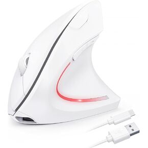 TECKNET Ergonomic Mouse, Rechargeable Vertical Ergo Mouse Wireless, Silent 2.4GHz 6 Buttons Optical Carpal Tunnel Mouse, 5 Adjustment Levels, Up to 4800DPI Wireless Mouse for Laptop, Desktop - White
