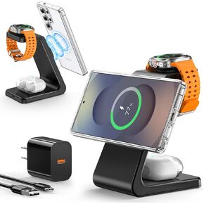 Magnetic Wireless Charger for Samsung, 3 in 1 Mag-Safe Samsung Charging Station for Galaxy S25 Ultra Plus S24 S23 S22/Z Fold Flip 6/5/4/3, Samsung Watch Charger for Galaxy Ultra/7/6/5, Galaxy Buds Pro
