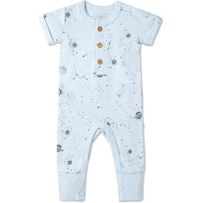 MakeMake Organics GOTS Certified Organic Cotton Infant Baby Cozy Comfort Organic Baby Short Sleeve Button Romper