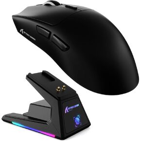 ATTACK SHARK X1 Wireless Gaming Mouse with RGB Charging Dock, PAW3950 PRO Sensor Up to 40K DPI,53g Ultra Light Tri-Mode Computer Mice,1KHz Polling Rate 5 Programmable Buttons for WIN/MAC-White