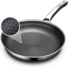 Non Stick Frying Pans with lid, 12 inch Hybrid Frying Pans Nonstick,non stick Stainless Steel Skillets, Dishwasher and Oven-Safe Chef Pan, Induction Compatible Cooking Pan, PFOA Free Cookware