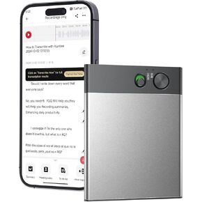 AI Voice Recorder - Advanced HD Noise Reduction, Real-Time Voice-to-Text Transcription, Portable and Efficient, Ideal for Meetings, Interviews, and Learning（Black）