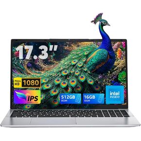 ACEMAGIC 2025 Laptop,17.3-Inch FHD Display Laptop Computer with Quad Core-12th Alder Lake N97(Up to 3.6GHz), 16GB RAM DDR4 512GB ROM Laptop Computer, 6000Mah Battery,Silver