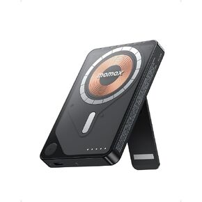 MOMAX Magnetic Power Bank, 10000mAh Wireless Portable Charger, Wired 20W Fast Charging Battery Pack, Compatible with Magsafe, iPhone 15/14/13/12 Series, Built-inUSB C Charging Cable and Stand Included