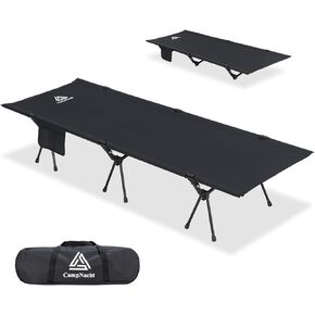 CAMPNACHT Ultralight Camping Cot with Leg Extenders, Aluminum Lightweight Folding Cot for Adults, Portable Backpacking Compact Tent Cot for Outdoor, Hiking, 1 Pack with 2 Use Modes, Black