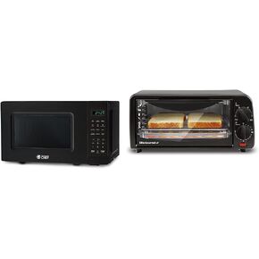 Commercial CHEF Small Microwave 0.7 Cu. Ft. Countertop with Digital Display, Black & Elite Gourmet ETO236 Personal 2 Slice Toaster Oven 15 Minute Timer
