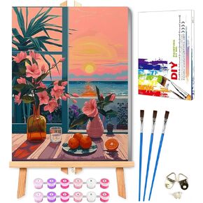 KYOQFVN Flowers Paint by Numbers Kit for Adults Framed - Acrylic Easy Paint by Numbers for Adults Beginner, DIY Paint by Numbers on Canvas for Home Wall Decor 12x16inch