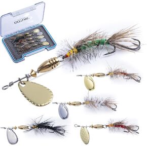 Goture Trout Lures Fishing Spinners,Rooster Bait Tail Bass Fishing Lures with Brass Spinner Blade Fish-Shaped Jig Heads for Freshwater Saltwater,Salmon Steelhead Trout Spinner Bait with Tackle Box