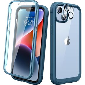 Diaclara Designed for iPhone 14 Case, Full Body Rugged Case with Built-in Touch Sensitive Anti-Scratch Screen Protector, with Camera Lens Protector for iPhone 14 6.1" (Grey Blue)
