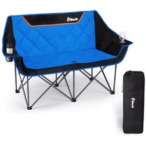 EMERIT Oversized Double Duo Camping Chair Folding Camping Loveseat 2 Person Camping Couch Heavy Duty Lawn Chairs for Outside with Padded Seats & Armrests-Support 650LBS