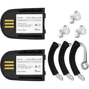 2-Pack 84598-01 82742-01 Battery Upgraded 180mAh for Plantronics Savi WH500 W745 W740 W440 W445 W02 CS540XD 204755-01 Headsets Replacement with 3-Pack Earhooks Spare Earbuds Foam Tube Kit