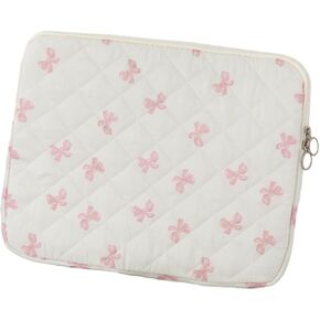 Cutecore Bow Puffy Quilted Laptop Sleeve Y2K Preppy Tablet Protective Case Girly Coquette Aesthetic Notebook Pouch (Pink,13 inch)