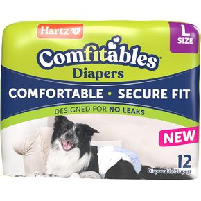 New! Hartz® Comfitables® Disposable Dog Diapers, Size Large 12 Count, Comfortable & Secure Fit, Easy to Put On, Super Absorbent Male and Female Diaper