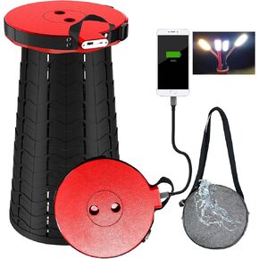 Arcwares Portable Charging Stool with Power Bank and USB Nightlight, Collapsible Retractable Folding Camping Stool Seat for Indoor Outdoor, 4400 mAh Charger for iPhone Android
