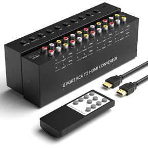 5 in to 1 Out RCA/HDMI Switcher，3 Way HDMI 2.0 to HDMI Switcher + 2 RCA to HDMI Converter，4:3/16:9 HDMI Switcher Support 4K and 3D for PS1/2/3/4/5, N64, SNES, Switch, DVD, Roku, etc.