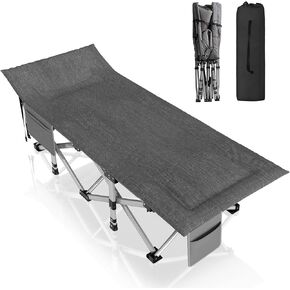 Suteck Camping Cot, Sleeping Cot Bed for Adults Portable Folding Outdoor Cots for Camping W/Build-in Soft Cotton Pad and Carry Bag for Home Office Nap Beach Travel, 500LBS