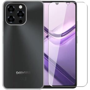 Case for Doogee Note 58 + Glass Screen Protector Tempered Film - Transparent Silicone Soft Flexible Bumper Shockproof TPU Protective Cover Shell for Doogee Note 58 (Clear)