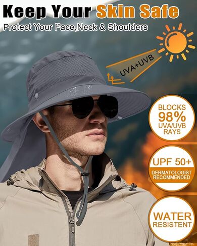 Outdoor Sun Hats with Stowable Neck Flap for Men Women UPF 50+ Mesh Summer Bucket Hat Wide Brim for Fishing Safari Hiking in Saudi Arabia