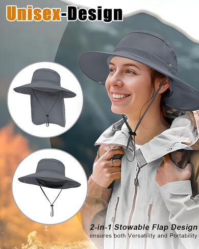 Outdoor Sun Hats with Stowable Neck Flap for Men Women UPF 50+ Mesh Summer Bucket Hat Wide Brim for Fishing Safari Hiking in Saudi Arabia