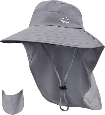 Rosoz Sun Hat for Men Women with Neck Flap,Wide Brim UPF50+ Fishing Hat with Detachable Face Cover Outdoor Sun Protection Hat in Saudi Arabia
