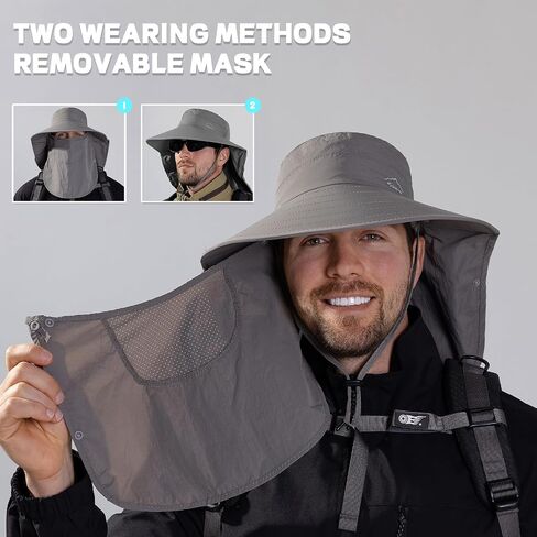 Rosoz Sun Hat for Men Women with Neck Flap,Wide Brim UPF50+ Fishing Hat with Detachable Face Cover Outdoor Sun Protection Hat in Saudi Arabia