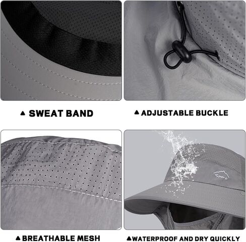 Rosoz Sun Hat for Men Women with Neck Flap,Wide Brim UPF50+ Fishing Hat with Detachable Face Cover Outdoor Sun Protection Hat in Saudi Arabia