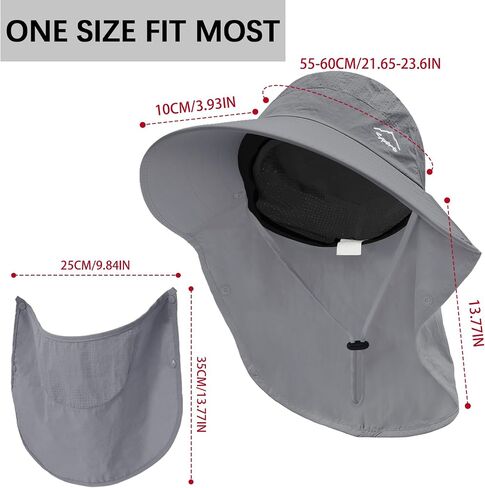 Rosoz Sun Hat for Men Women with Neck Flap,Wide Brim UPF50+ Fishing Hat with Detachable Face Cover Outdoor Sun Protection Hat in Saudi Arabia