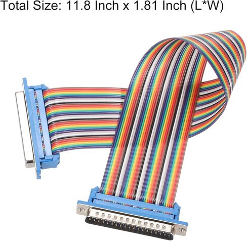 MECCANIXITY 2 Pcs IDC Rainbow Wire Flat Ribbon Cable DB37 Male to DB37 Female 11.8 Inch Length 2.54mm Pitch Breadboard Jumper Wires for Electronic Projects in Kuwait