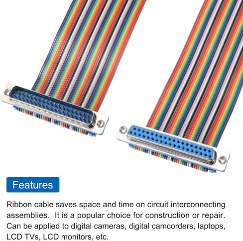MECCANIXITY 2 Pcs IDC Rainbow Wire Flat Ribbon Cable DB37 Male to DB37 Female 11.8 Inch Length 2.54mm Pitch Breadboard Jumper Wires for Electronic Projects in Kuwait