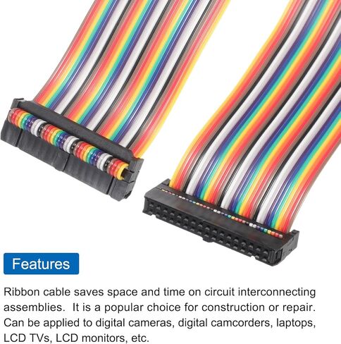 meccanixity idc قوس قزح سلك مسطح كابل الشريط 2.54 مم الملعب 40 دبوس خط التوصيل FC موصل أسود ثنائي الإناث لتجربة DIY 2 قدم طول 1 pcs in Kuwait