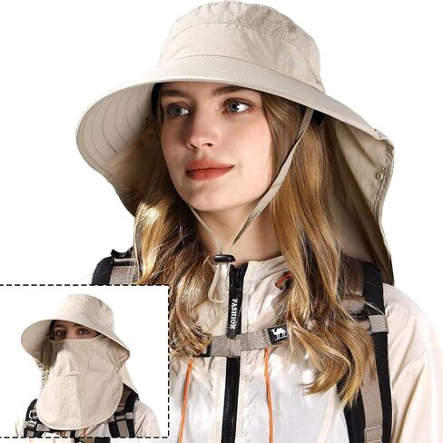 Rosoz Sun Hat for Men Women with Neck Flap,Wide Brim UPF50+ Fishing Hat with Detachable Face Cover Outdoor Sun Protection Hat in Saudi Arabia