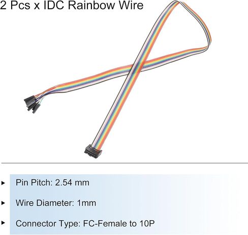 Meccanixity 2 PCS IDC قوس قزح سلك مسطح كابل الشريط FC-Female إلى 12p 11.8 بوصة طول 2.54 ملم الأسلاك اللوحة لوح الملعب للمشاريع الإلكترونية in Saudi Arabia