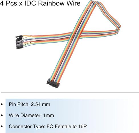 MECCANIXITY 4 Pcs IDC Rainbow Wire Flat Ribbon Cable FC-Female to 14P 11.8 Inch Length 2.54mm Pitch Breadboard Jumper Wires for Electronic Projects in Saudi Arabia
