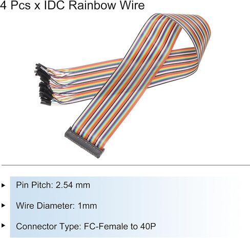 MECCANIXITY 4 Pcs IDC Rainbow Wire Flat Ribbon Cable FC-Female to 14P 11.8 Inch Length 2.54mm Pitch Breadboard Jumper Wires for Electronic Projects in Saudi Arabia