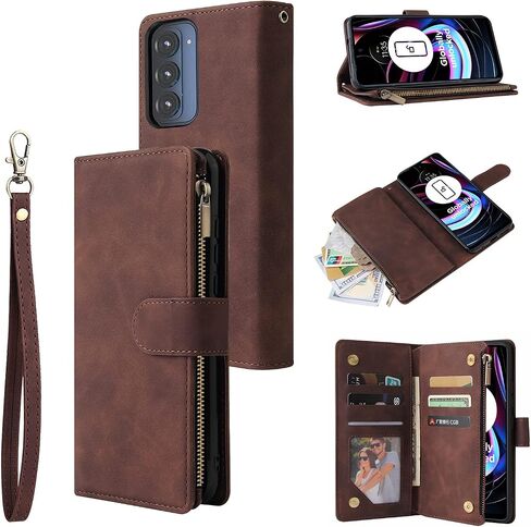 علبة هاتف Lbyzcase لـ Motorola Edge | 2021 | ، Motorola Edge (2021) Case Wallet ، غطاء جلدي من الورقة الفاخرة [جيب السوستة] [حزام معصم] [Kickstand] لـ Motorola Edge 2021 (الأزرق) in Saudi Arabia