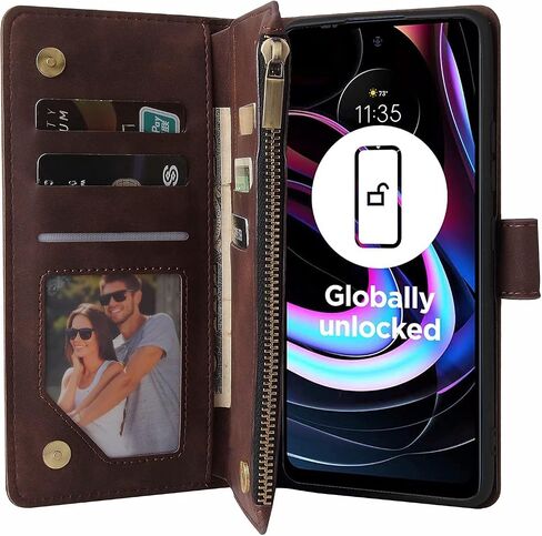 علبة هاتف Lbyzcase لـ Motorola Edge | 2021 | ، Motorola Edge (2021) Case Wallet ، غطاء جلدي من الورقة الفاخرة [جيب السوستة] [حزام معصم] [Kickstand] لـ Motorola Edge 2021 (الأزرق) in Saudi Arabia