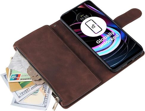 علبة هاتف Lbyzcase لـ Motorola Edge | 2021 | ، Motorola Edge (2021) Case Wallet ، غطاء جلدي من الورقة الفاخرة [جيب السوستة] [حزام معصم] [Kickstand] لـ Motorola Edge 2021 (الأزرق) in Saudi Arabia