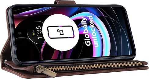 علبة هاتف Lbyzcase لـ Motorola Edge | 2021 | ، Motorola Edge (2021) Case Wallet ، غطاء جلدي من الورقة الفاخرة [جيب السوستة] [حزام معصم] [Kickstand] لـ Motorola Edge 2021 (الأزرق) in Saudi Arabia