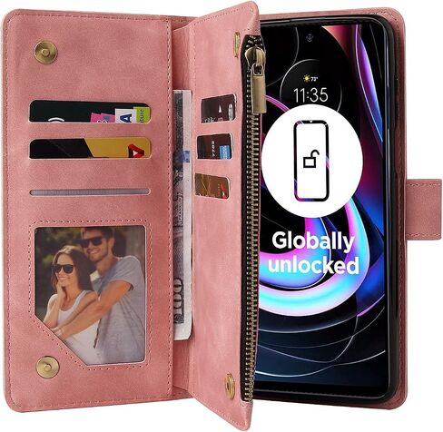 علبة هاتف Lbyzcase لـ Motorola Edge | 2021 | ، Motorola Edge (2021) Case Wallet ، غطاء جلدي من الورقة الفاخرة [جيب السوستة] [حزام معصم] [Kickstand] لـ Motorola Edge 2021 (الأزرق) in Saudi Arabia