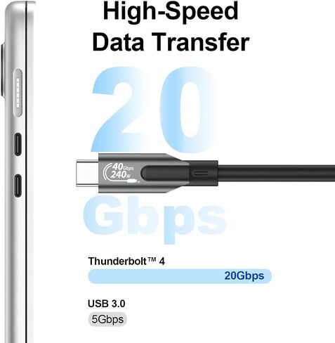 Thunderbolt 4 Cable, 3ft - 20Gbps Data Sync, 240W Fast Charging, Supports 4K@60Hz Thunderbolt Cable [Intel Certified] - Compatible with MacBook, iPhone 15 Series, iPad, and More (Black) in Saudi Arabia